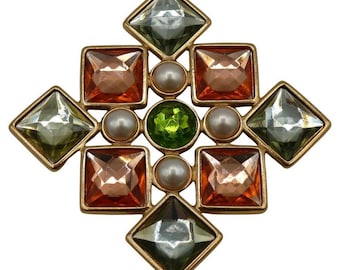 Vintage Jewelled Brooch Pendant Yves Saint Laurent
