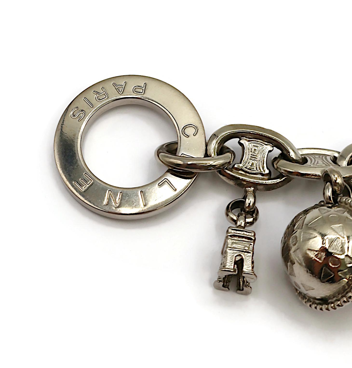 CELINE * Vintage Silver Tone Arc De Triomphe & Globe Charm