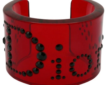 CHRISTIAN DIOR * Jewelled Red Resin Cuff Bracelet