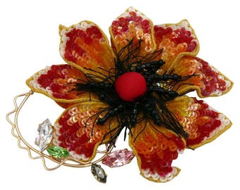 Vintage Embroidered Flower Brooch Christian Lacroix