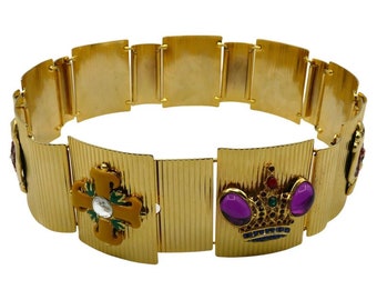 GIANNI VERSACE * Vintage Honors & Glories Jewelled Plate Link Belt