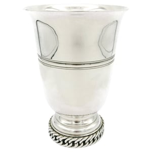 HERMES * Vintage srebrny metalowy wazon z łańcuszkiem