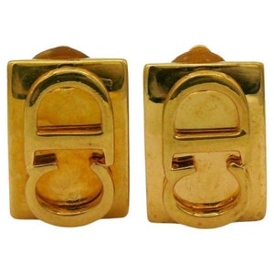 CHRISTIAN DIOR * Vintage Gold Tone Logo Clip-On Earrings