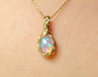 Faceted Ethiopian Opal in 14K Gold Fill Braided Wire