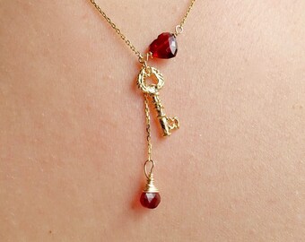 Key to My Heart Garnet in Gold or Sterling Silver