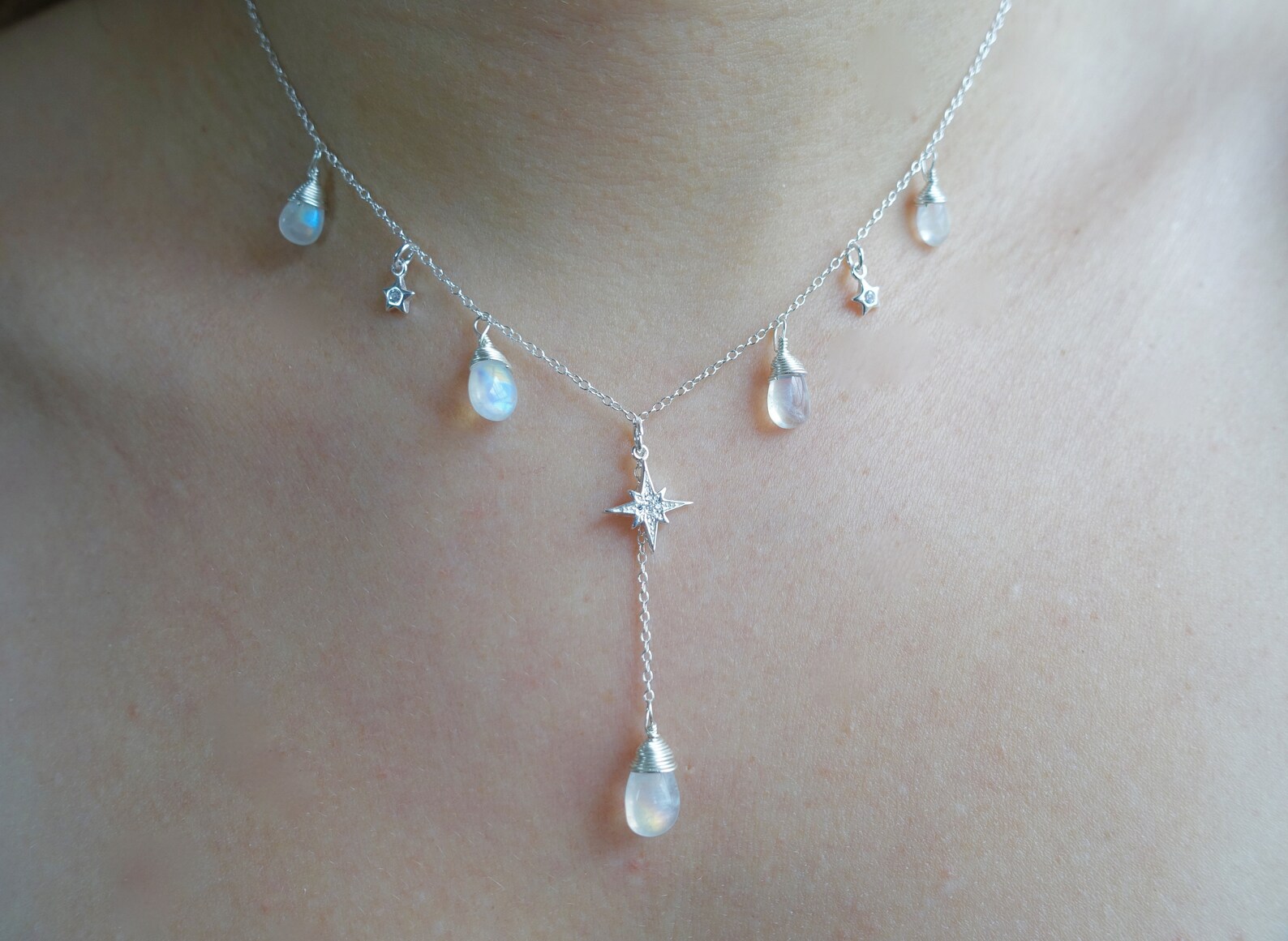 Glowing Moonstone Star Necklace in Sterling Silver Choker Etsy Australia
