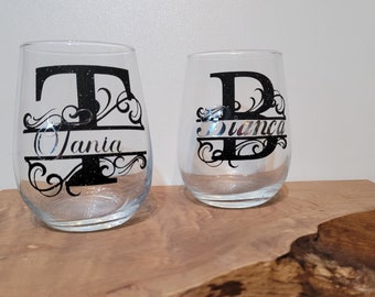 Personalised Monogram stemless wine glass, Red or White wine available.