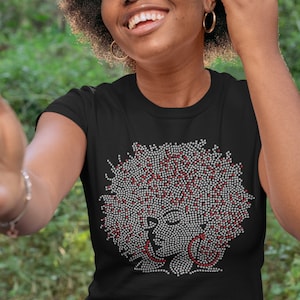 Afro lady rhinestone shirt, rhinestone shirts, Bling shirt, Black History Month, black woman tshirt, bling tee