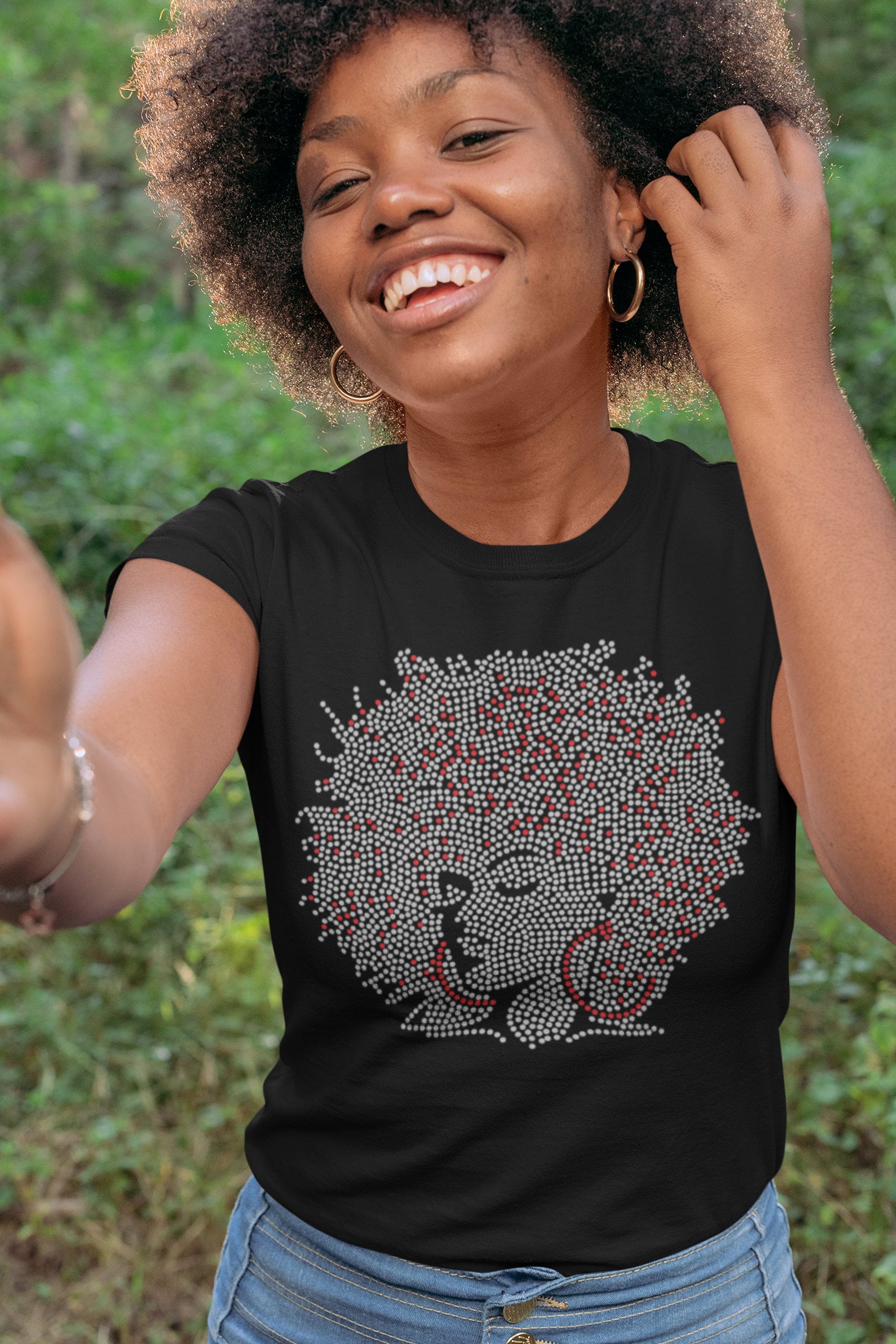 Afro Lady Rhinestone Shirt, Rhinestone Shirts, Bling Shirt, Black