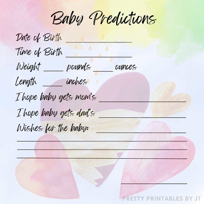 Printable Baby Predictions Card - Etsy