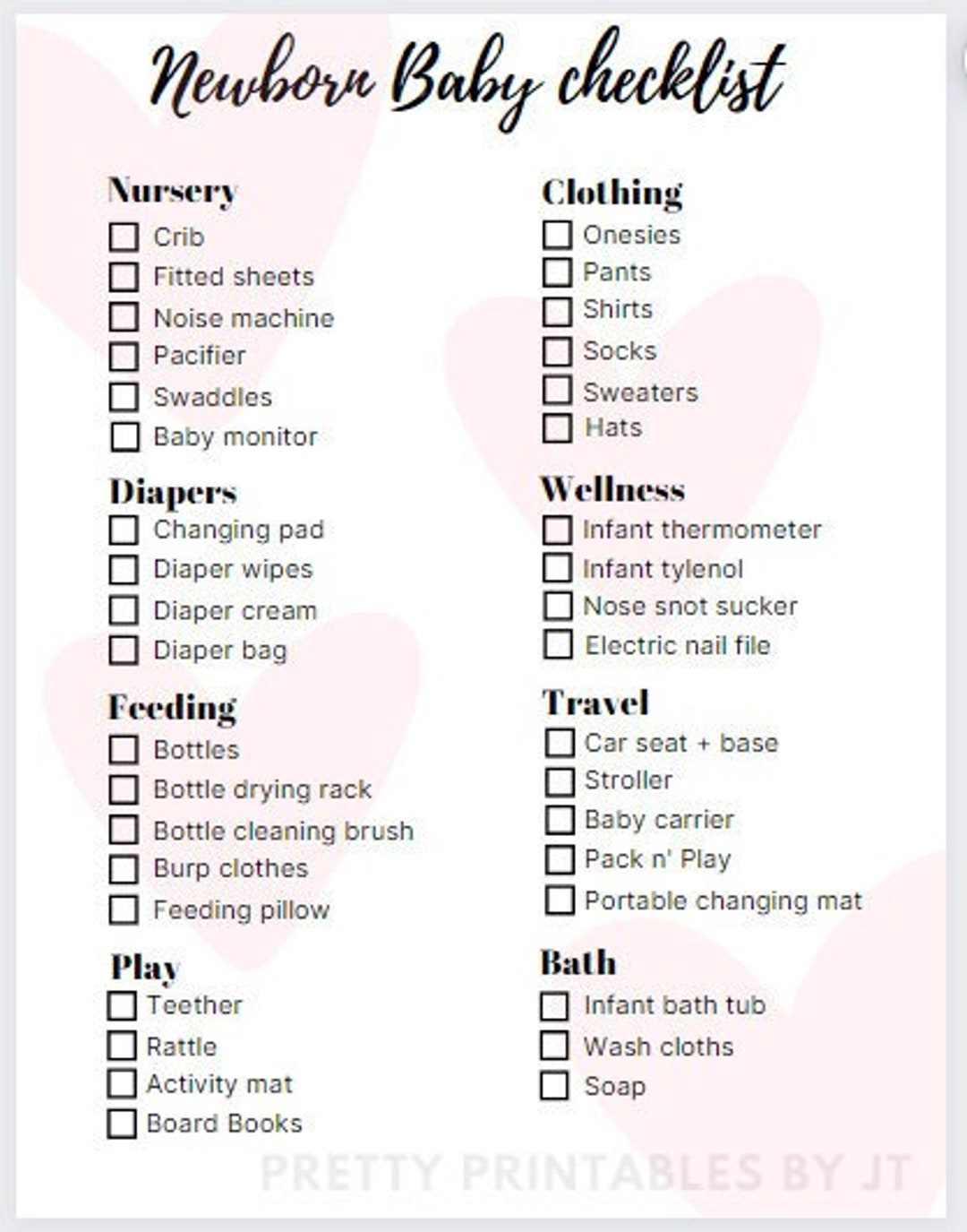 Newborn Baby Checklist - Etsy UK