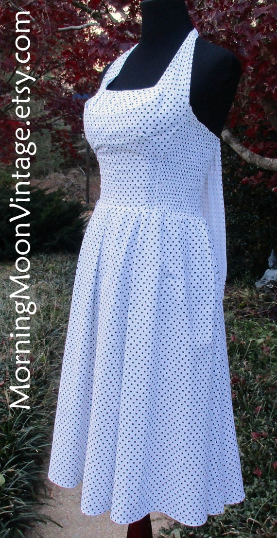 black and white polka dot halter dress