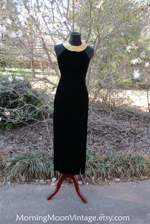 BLACK VELVET MAXI Dress, Vintage evening gown, Bea