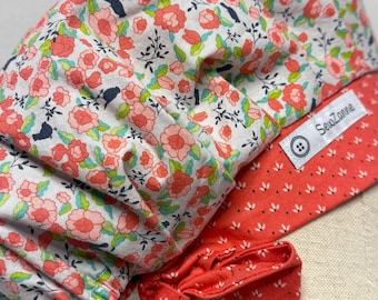 Bouffant tieback scrub hat, fun floral, birds