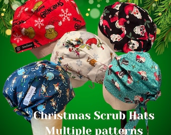Christmas Scrub Caps, Cotton Surgical Hat, Sugar Skull, Grinchmas, Gnome, Frosty