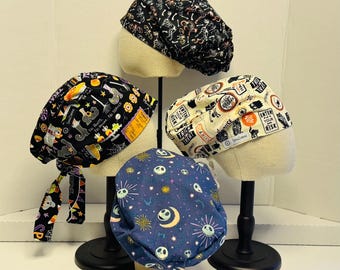 Halloween scrub hats, Nightmare, scary, bones, trick or treat