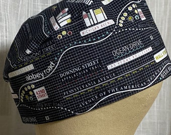 Euro Style Men’s Scrub Cap, Adjustable scrub hat, Famous Streets, Map