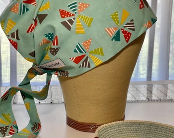 Pinwheel Cotton Tie Back Scrub Hat, Nurse Doctor CRNA Hat