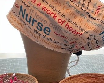 Nurse Word Art Scrub Hat, Adjustable Cotton Euro Style
