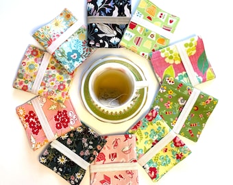 Tea Bag wallet, cotton tea caddy for purse, on the go, at the office