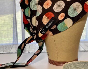 MCM Pattern Tie Back Scrub Hat, Ninja Cookies Print