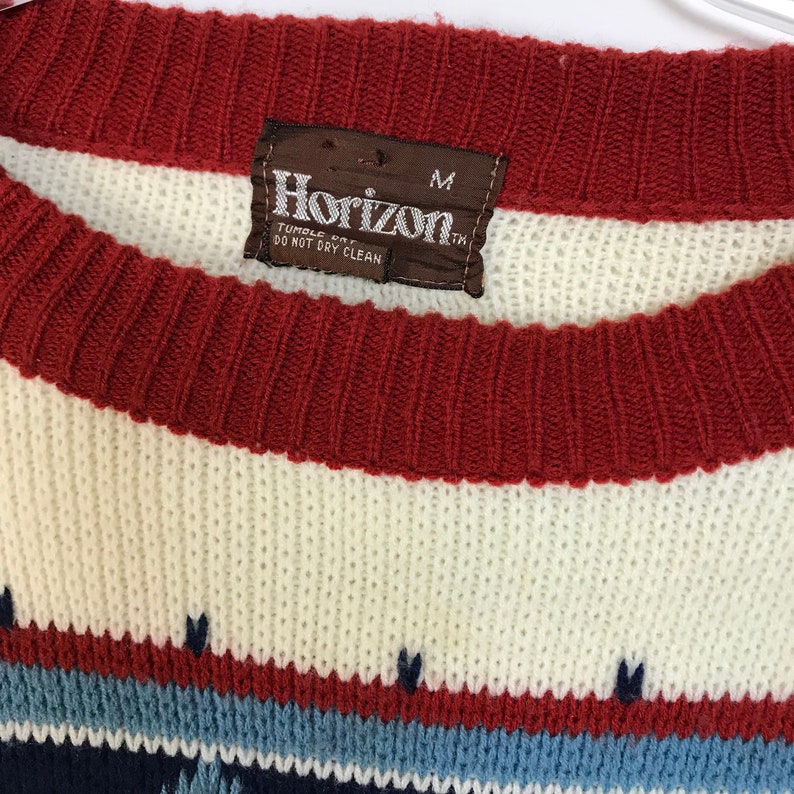 80/'s Sweater Men/'s Medium Geometric Design Vintage Man Ski Sweater