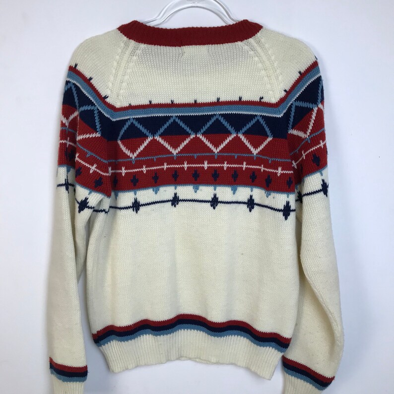 80/'s Sweater Men/'s Medium Geometric Design Vintage Man Ski Sweater