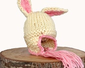 Bunny Hat - Easter Hat - Newborn Photography Prop - Easter Photo Prop - Bunny Ears - Kids Photo Props - Knitted Rabbit Hat - Hand Knit Items