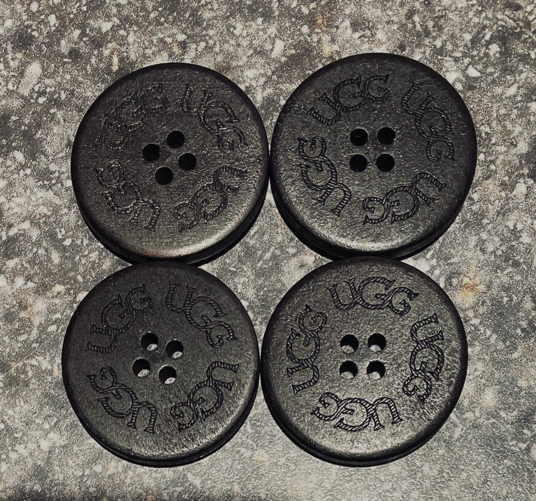 Four 4 UGG Black Wooden Boot Replacement Buttons INTERNATIONAL Shipping
