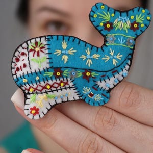Whale brooch, Embroidered whale pin