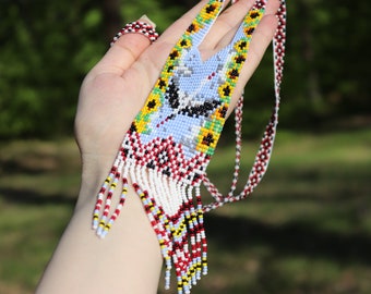 Stork necklace, Traditional Ukrainian Gerdan, Sunflowers necklace