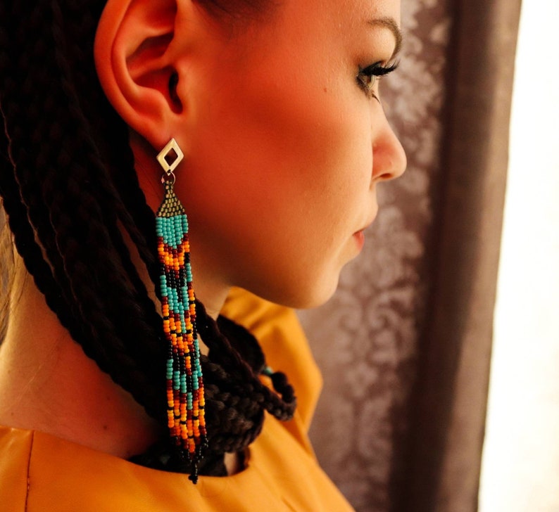 Beaded tassel earrings, hippie style earrings, tassel jewelry image 4