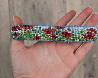 Poppy bracelet, Flower bracelet, Red bracelet