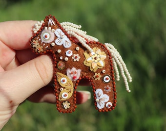Horse  brooch, fantasy embroidered brooch