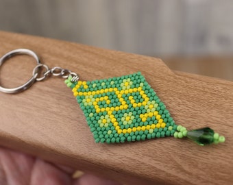 Boho style keychain,  Green keychain