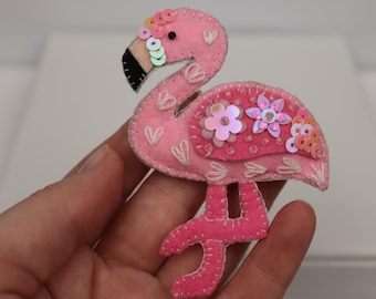 Flamingo brooch, Pink brooch