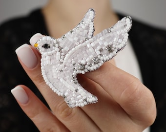 Bird  brooch, Embroidery white brooch