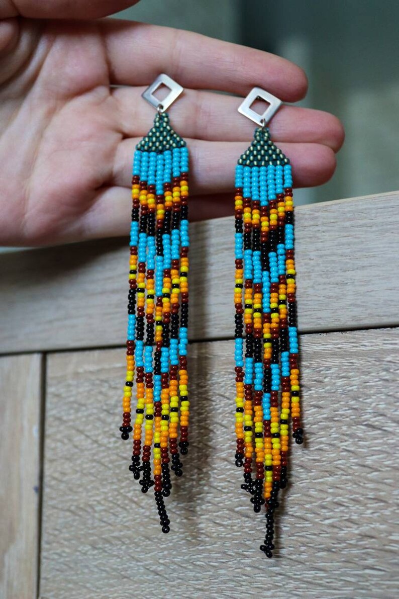Beaded tassel earrings, hippie style earrings, tassel jewelry image 6