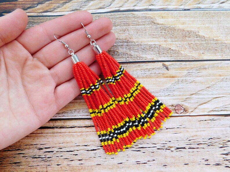 Red beaded tassel earrings tassel earrings beaded tassel Etsy