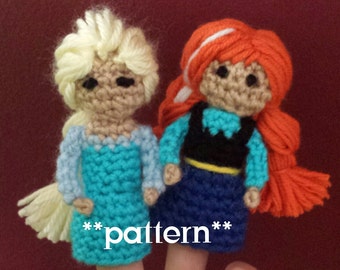 Frozen Crochet Finger Puppet Patterns, Anna and Elsa Finger Puppets, Anna and Elsa Crochet