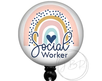 Rainbow Social Worker Badge Reel Holder - SW Badge Reel - Social Worker Gift - Retractable Badge Reel - Social Worker Badge Reel Holder