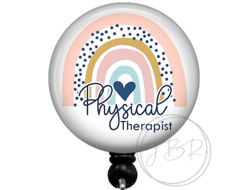 Rainbow Physical Therapist Badge Reel Holder - PT Badge Reel - Physical Therapist Gift - Retractable Badge Reel - Physical Therapy ID Badge