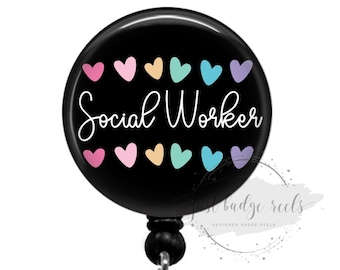 Rainbow Hearts Social Worker Badge Reel - SW Badge Reel - Social Worker Gift - Retractable Badge Reel - Social Worker Badge Reel Holder