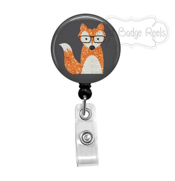 Badge Holder - Glitter Fox Badge Reel - Fox Badge Holder - Retractable  Badge Reel - Fox With Glasses Badge Reel Holder - Nurse Badge - 1062