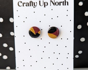 Purple, Mustard and Black Patterned Earrings with Gloss Finish | Polymer Clay Earrings