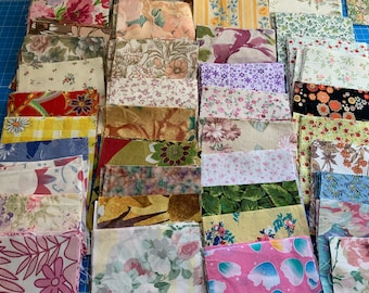 5" squares x 40.  New and repurposed vintage squares. Sewing Bee Patchwork jacket, skirt, quilt or slow stitching