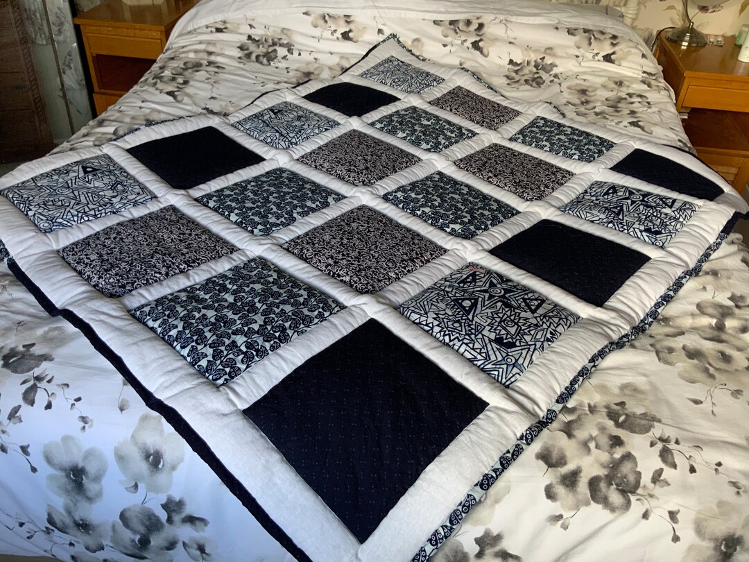 Handmade Patchwork Throw Blue Batik Patchwork. - Etsy