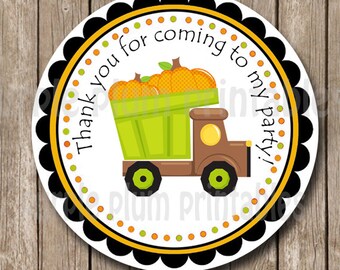 Instant Download - Halloween Birthday Party Favor Tag - Fall DumpTruck - Print at Home