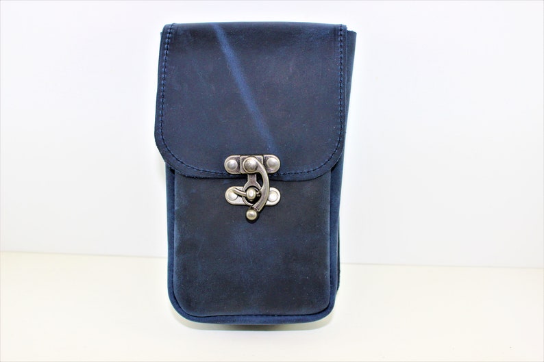 Long Adventurer's Leather Phone Pouch Blue