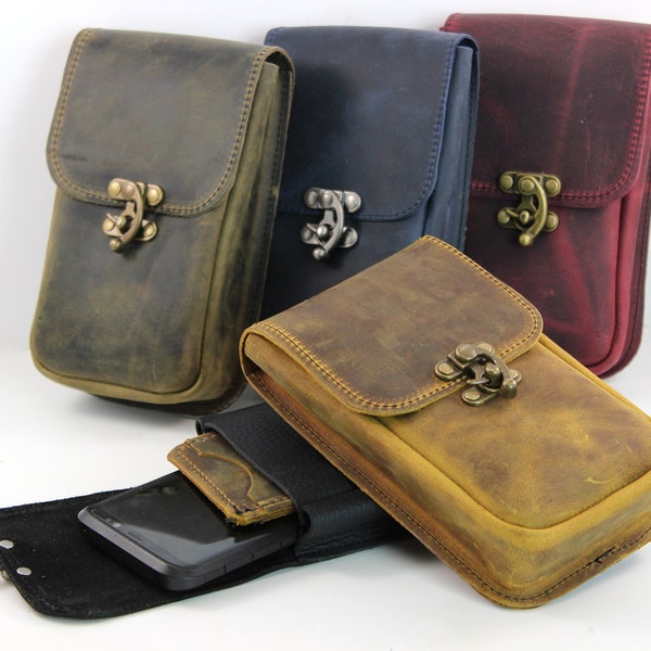 Estuche de cuero para teléfono de aventurero largo